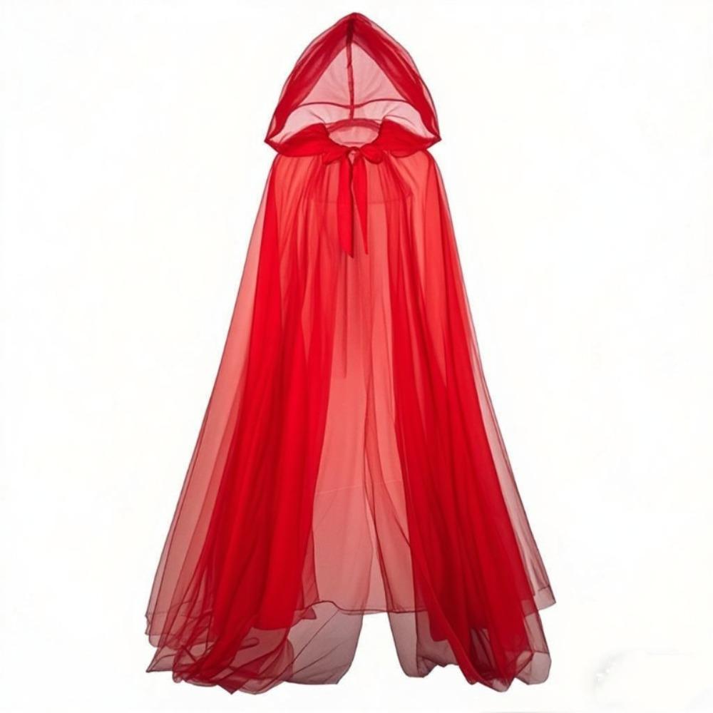 Dress Up Women Halloween Costume Lace Up Hooded Cloak Funny Mesh Ghost Cloak  Children