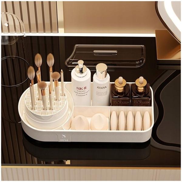 Ecarla Organizer Na Pędzle I Kosmetyki Obrotowy 33,5X28X14Cm Kremowy Cb69