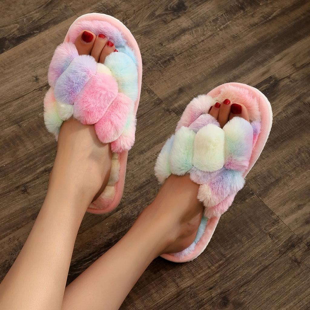 Crossed plush slippers autumn and winter open-toed home slippers cotton slippers fashion