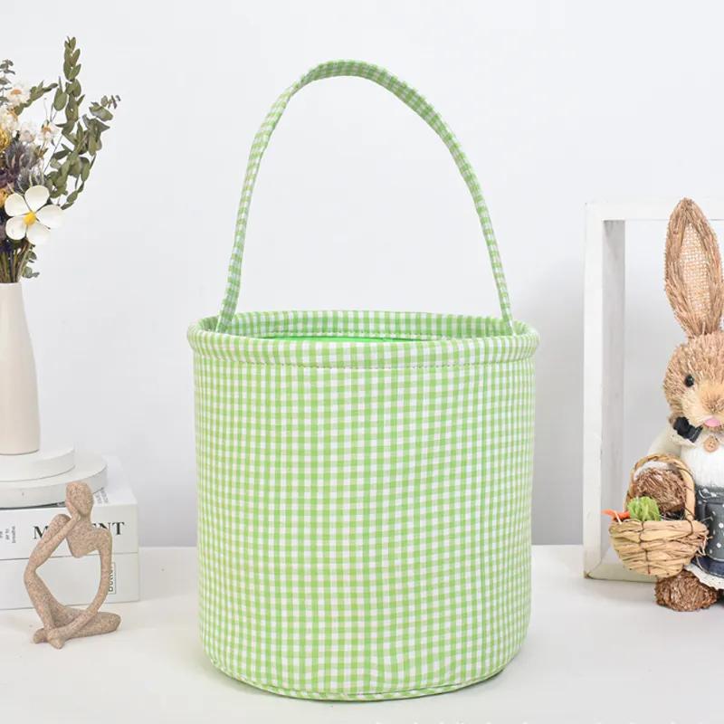 New Checkered Easter Handheld Basket With 4 Colors Egg Decorations Rabbit Storage Basket Handheld Bucket Holiday Gift Storage Supplies Ya465