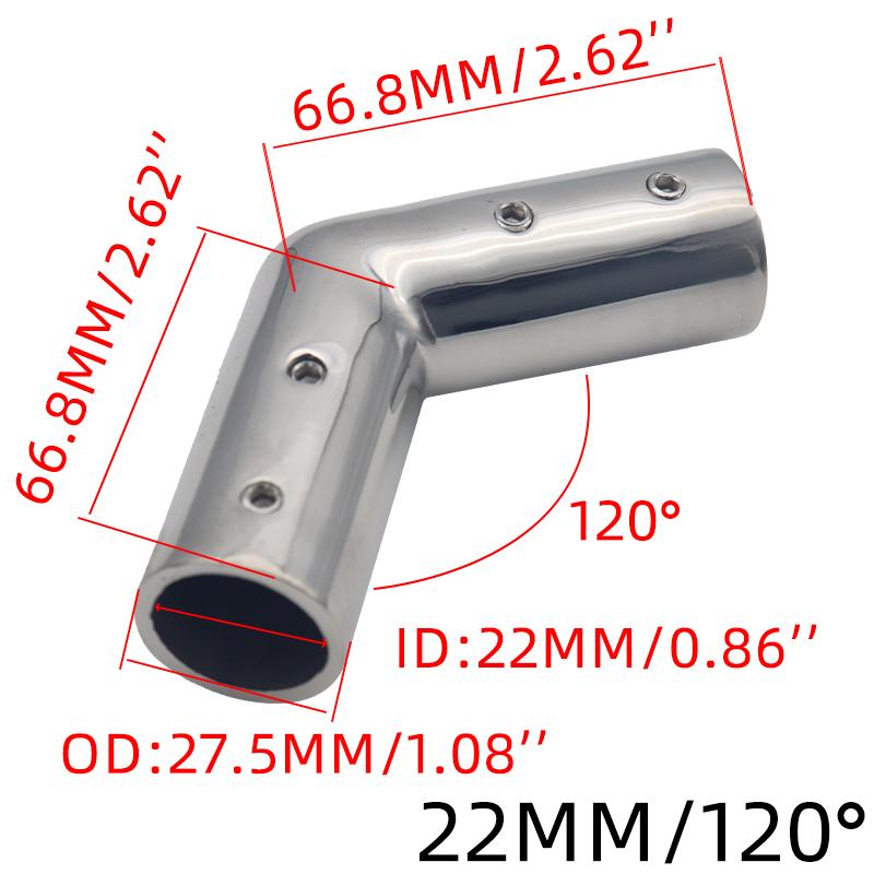 2-Way Pipe Fitting Elbow Marine 110/120/140 Degree Boat Hand Rail Fitting Elbow Pipe Connector 22/25mm with L Shape Hex Key