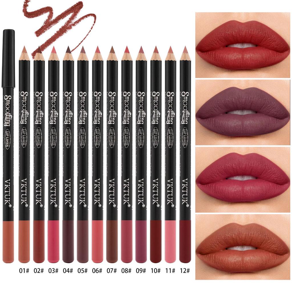 VKTUK 12-Color Matte Lip Liner Set - Non-Stick, Bestseller Makeup Lipstick Pen