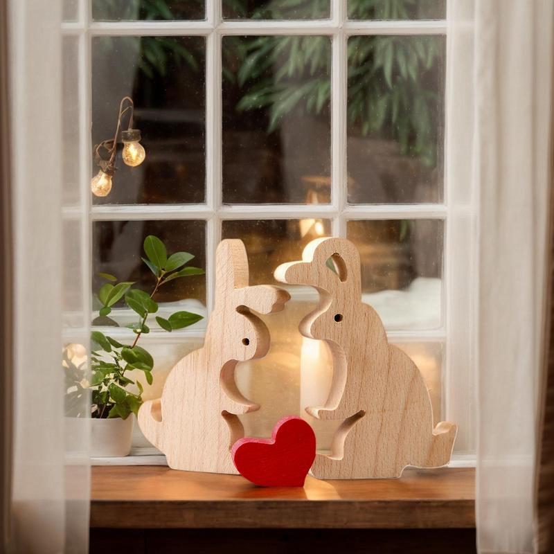 Bunny Figurine Home Decor Hold Heart Table Centerpiece Wooden Rabbit Home Decoration Rustic Home Decoration Farmhouse Table Sign