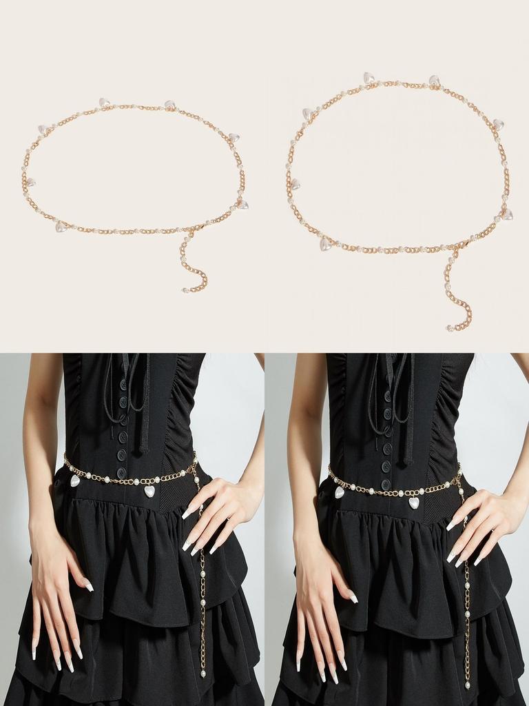 Fashion Faux Pearl Waist Chain With Metal Chain For Summer Womens Party Wear