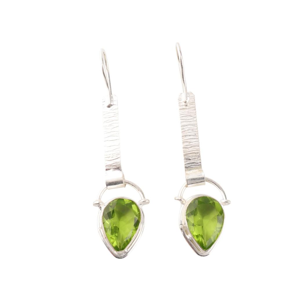 Peridot Gemstone 925 Stamped Silver Jewelry Handmade Earrings 2.3" Birthday Gift EE-166-9