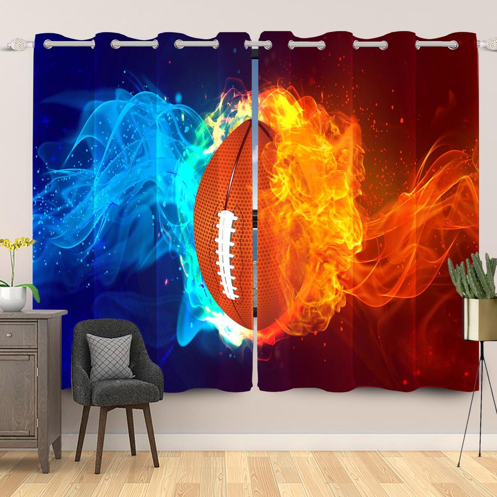 Light Blocking Sports Themed Curtains Multiple Designs Fan Bedroom Living Room Decor Top Window Drapes Curtain Polyester With Grommet Washable Ready