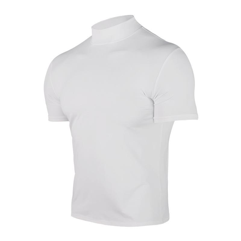 2024 Summer Men's Solid Color Short-Sleeve High-Neck T-Shirt