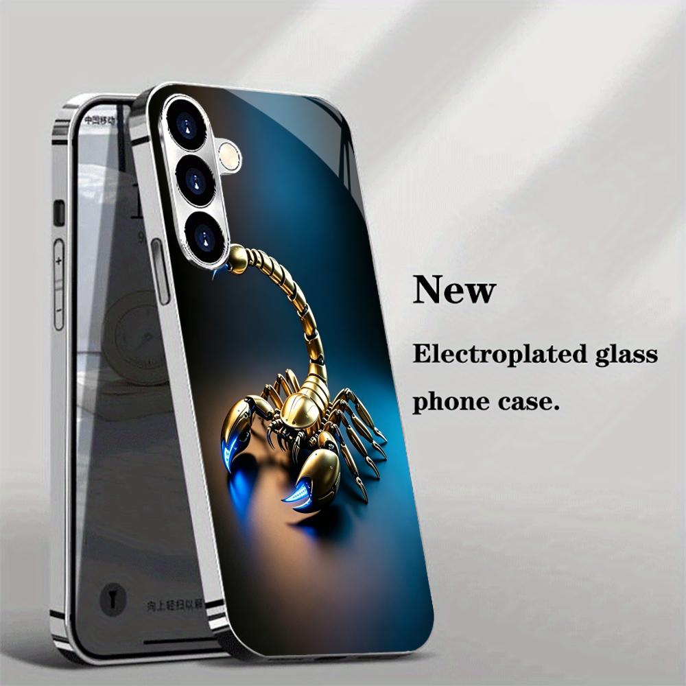 Mecha Gold Scorpion Silver Electroplated Glass Phone Case For Samsung Galaxy S25 Ultra S24 S23 S22 Plus Hard Shockproof Cover