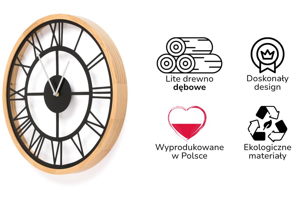 LEJA Wall Clock 47cm Wooden OAK Premium