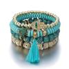 New Evil Eye Tassel Bracelet Set For Women Crystal Fatima Hand Charm Stone Beads Chain Bangle Female Bohemian Jewelry Gift
