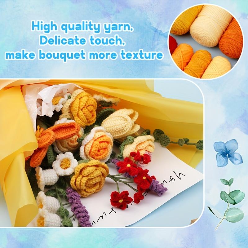 DIY Rosenstrauß Häkelset mit Garn - Komplettes Strickset für Hochzeits- und Valentinstagsgeschenke - Sortierte Farben für Bastelbegeisterte