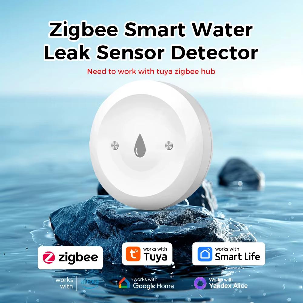 Smart Water Leak Sensor Tuya ZigBee 3.0 Flood Leakage Sensor Alarm APP Remote Monitoring Flood Overflow for Kitchen Bathroom