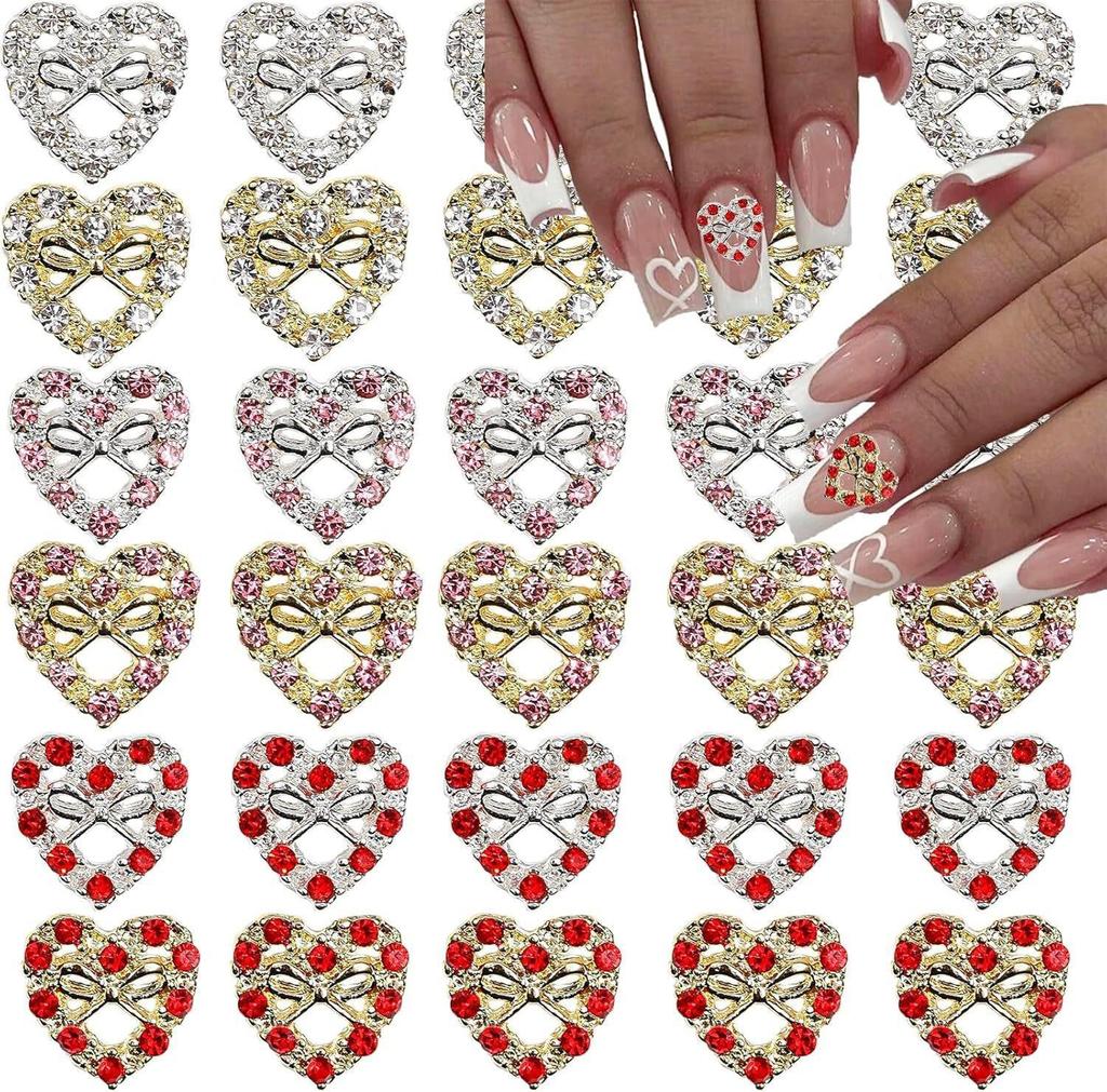 Valentine's Day 520 Nail Art: Heart-Shaped Rhinestone Red & Pink Accessories.