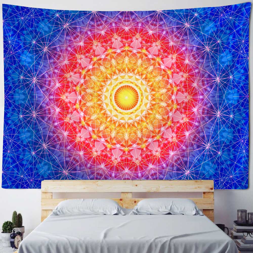 Mandala Wandteppich Bohemian Heimtextil Wanddekoration psychedelisch mehrfarbig geometrische Fraktalkunst Raumdekoration