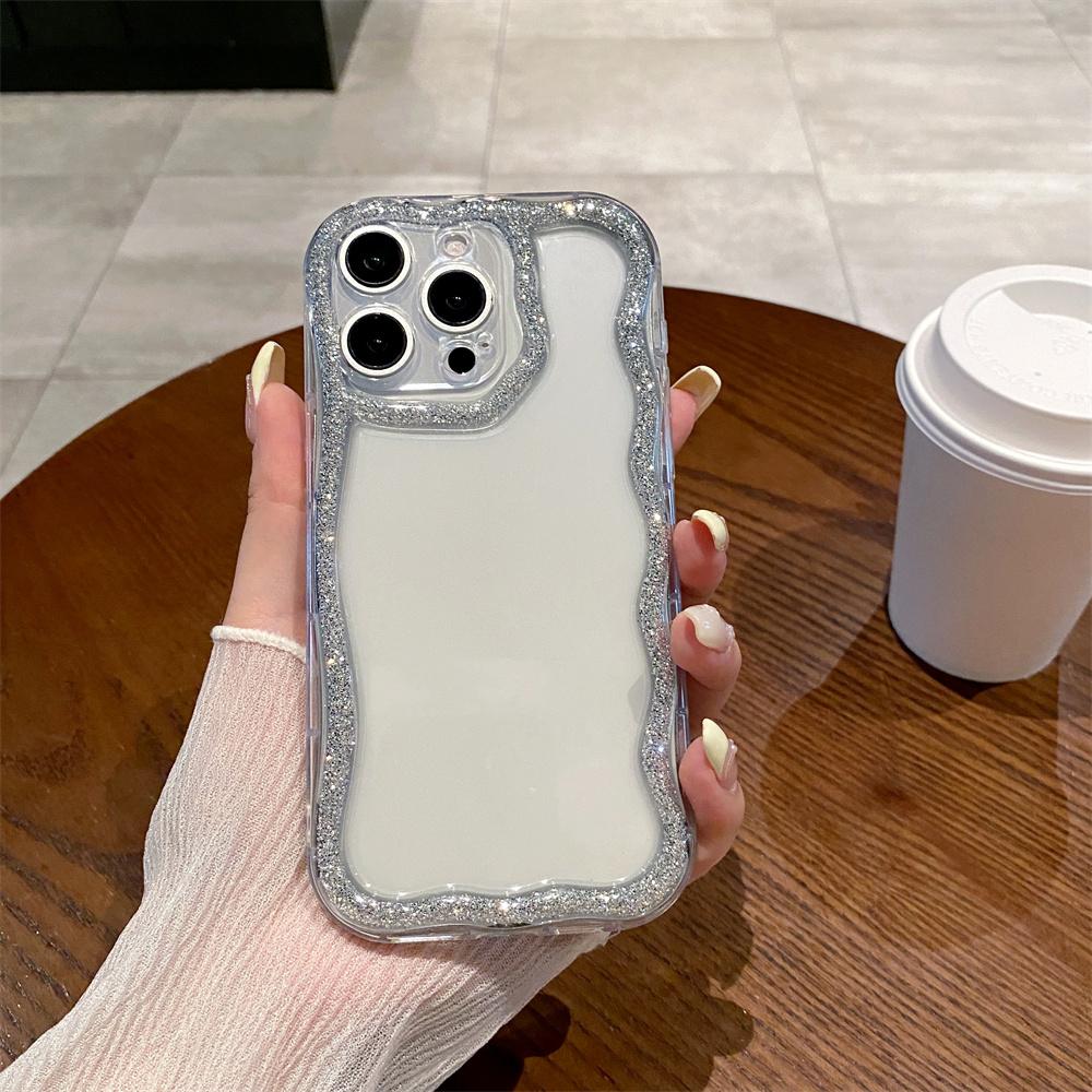 Glitzer Süßer Wellenrand Silikon Weiche Handyhülle Für IPhone 16 15 14 13 12 11 Pro Max Plus Mädchen Klare Hülle Stoßfeste Schale