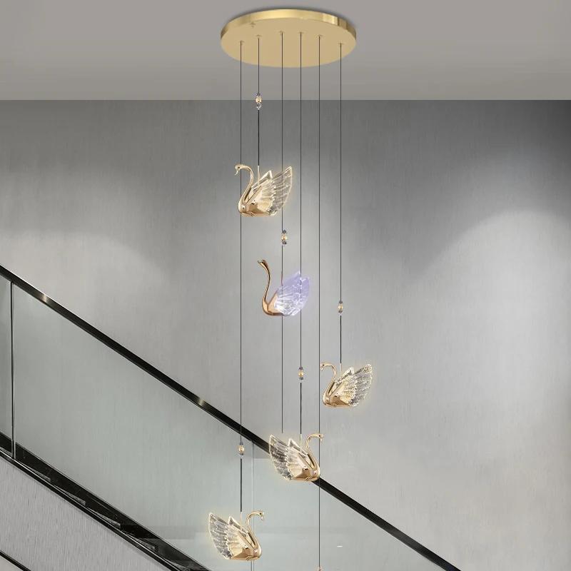 Nordic Creative Acrylic Swan LED Hanging Chandelier Study Bedroom Living Room Restaurant Pendant Lamps Bar Indoor Lighting Decor