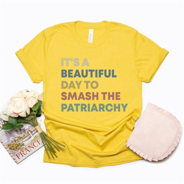 Smash The Patriarchy Shirt Feminist Equal Rights T Shirt Girl Power Print Casual Short Sleeve Women Tshirts