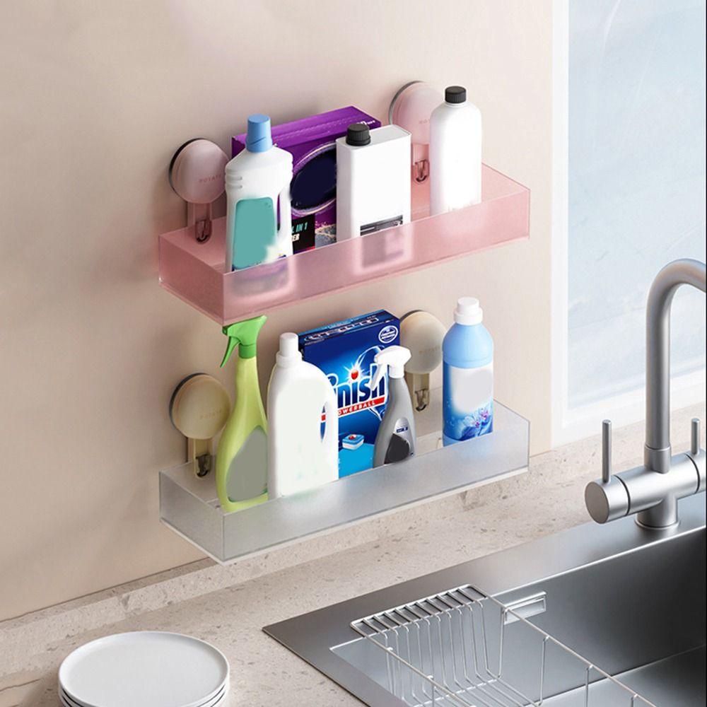 Frosted Suction Cups Shower Shelves Wall Mounted Cosmetics Storage Rack  For Home
