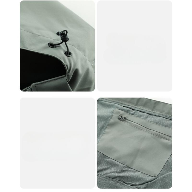 Unisex Spring Breathable Windproof Waterproof Jacket Removable Hood Stand Collar Thin Lightweight Hard Shell Outdoor Climbing Coat