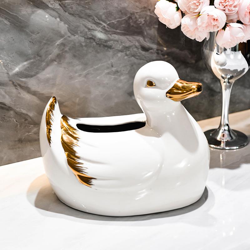 Cute Duck Tissue Box Dining Table Light Luxury Tissue Storage Box Creative Home Decoration Art Ceramic Tissue Box Ornaments