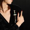 Fan Brooch Beads Tassel Rhinestone Inlays Dazzling Pin Sweater Dress Coat Suit Lapel Badge Outfit Accessories
