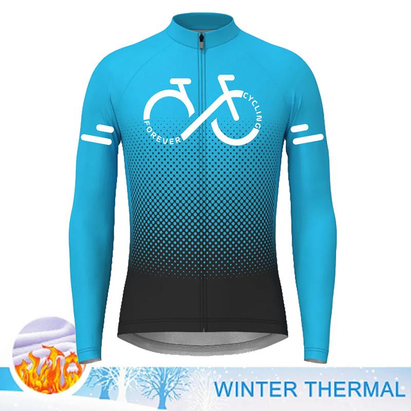 Gradient Color Series Cycling Jersey 2023 Winter Fleece Men Long Sleeve Cycling Clothing MTB Road Bike Shirts Warm Bicycle Wear