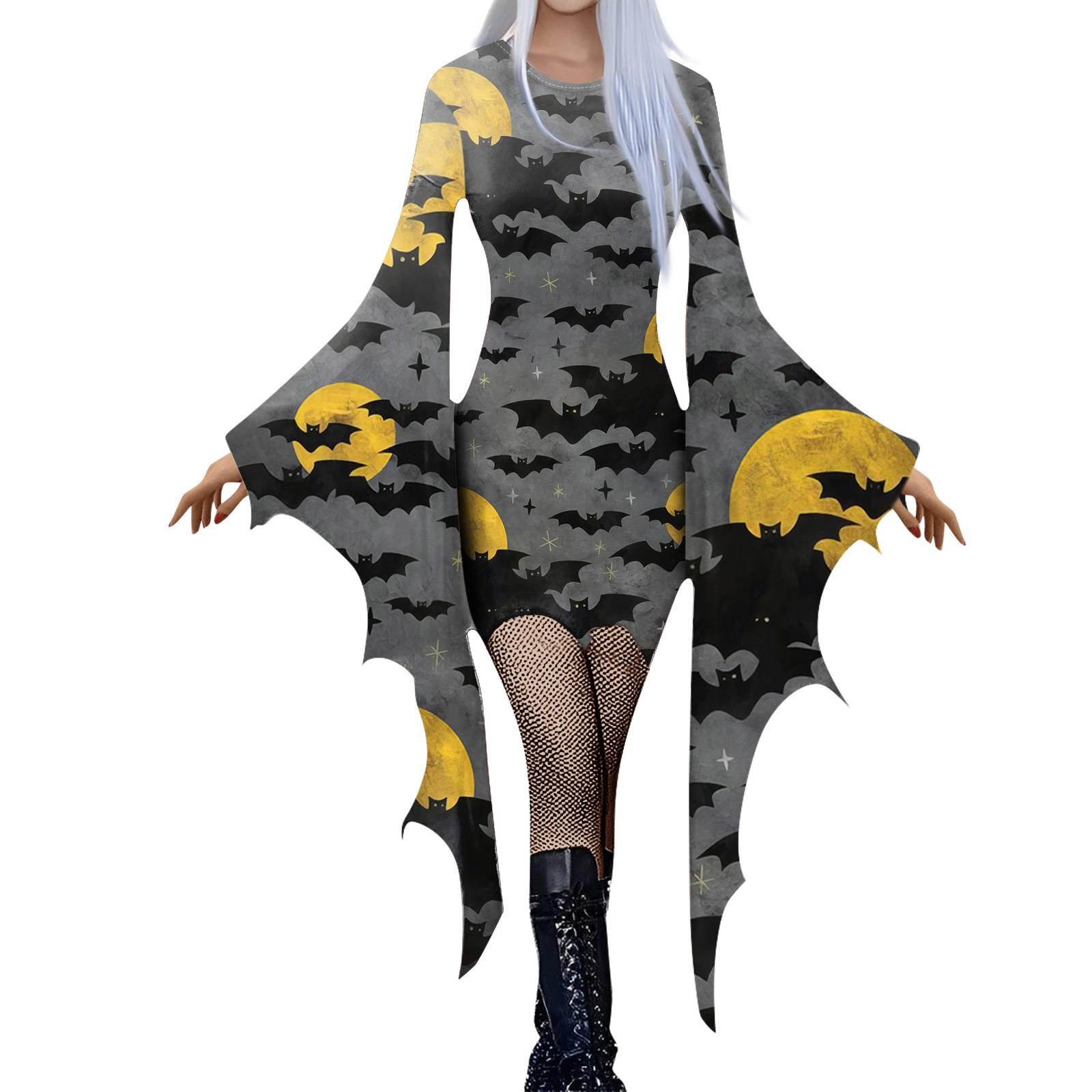 

Женская мода готический панк летучая мышь рукав 3D милый принт Хэллоуин нестандартное вечернее платье L