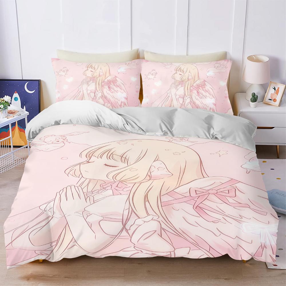 

Cute Kawaii Girl Pink angel Duvet Cover Set Soft Wash Bed 3 Piece Summer Comfortable Student Dormitory Home Baby Bedding Best (135x200cm)