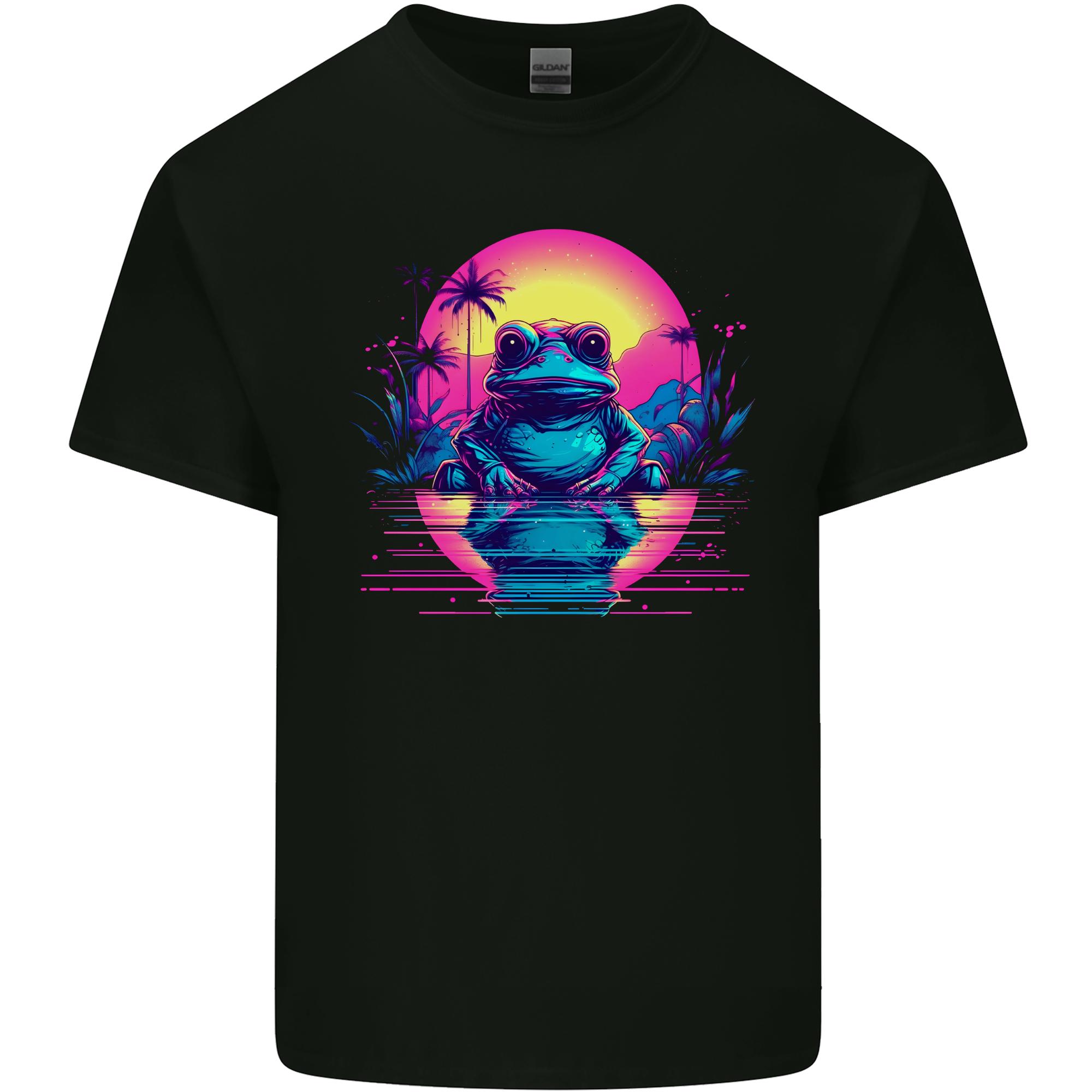 Retrowave Frog in a Sunset Unisexs Light Cotton TShirt S
