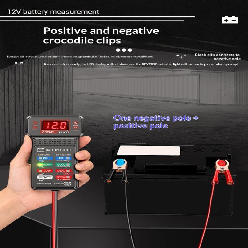 

Bt-172 12V Digital Battery Tester Car Battery Indicator With Alligator Clips Led Batte Digital Display Alligator Clips Tool 1Pc