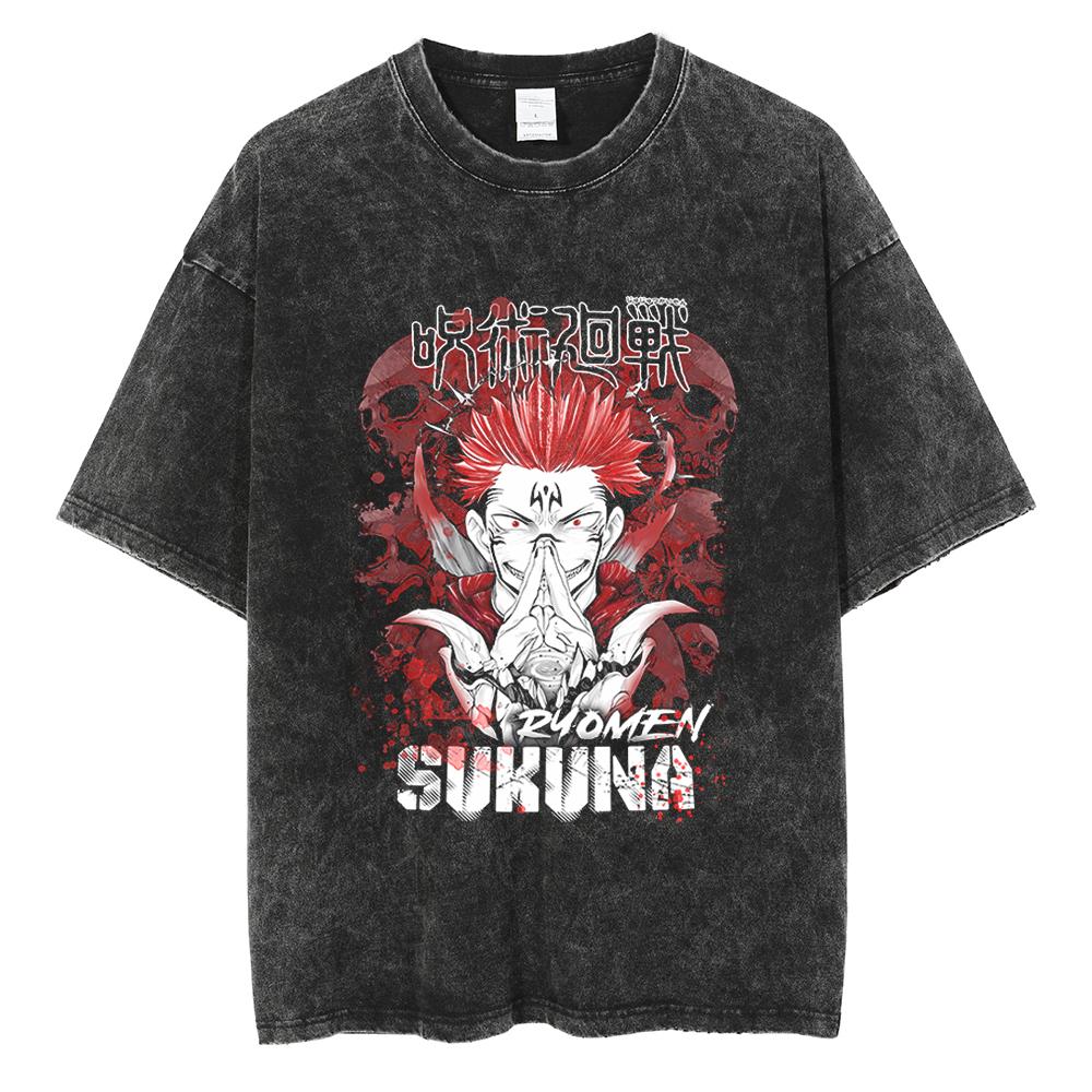 Hot Anime Jujutsu Kaisen Satoru Gojo Graphic Print Tshirt Men Women Washed Cotton Tshirts Harajuku Male Oversized T Shirt