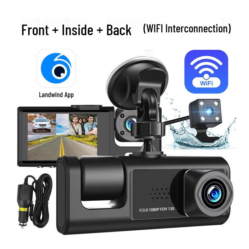 

3-линзовый HD видеорегистратор 1080P: Передняя, Внутренняя, Задняя, с многоязычной поддержкой и WIFI