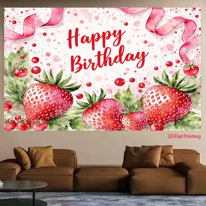 2D Aquarell Erdbeer Geburtstags Hintergrund für Mädchen Beeren Thema Fotokabine Hintergrund