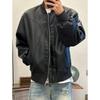 Mens Short PU Leather Harrington Jacket Casual Loose Fit Trendy Streetwear Teens