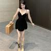 Elegant Petite Backless Halter V-Neck Little Black Dress - Hepburn Style
