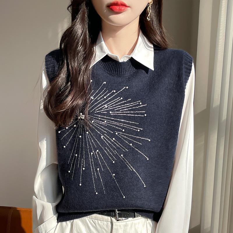 Damen S Rundhals Ärmellos Strickweste Pullover Lässig