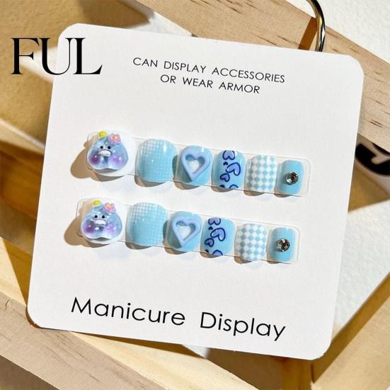 Kids Fun Nail Art 12Pcs Cartoon Stickers Cute Flower Cloud Heart Children Party Decorations Pattern Rhinestones Decals Self-adhesive Fake Nails