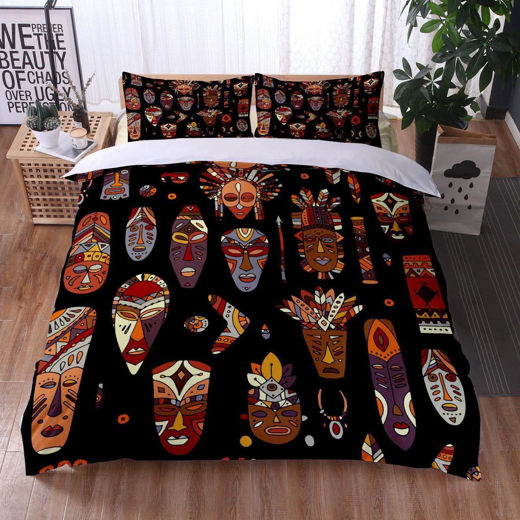 African Woman Bedding Set Ethnic Afro Duvet Cover Microfiber African American Comforter Set 3 Pieces Orange Ancient Desert Full