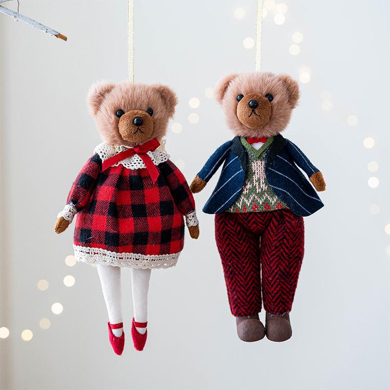 Send Girlfriend Couple Bear Plush Bear Creative Christmas Tree Decorative Pendant Simulation Foam Bird Red Scarf Hat Bird