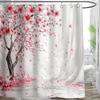 1pc Pink Plum Blossom Flower Print Waterproof Shower Partition Privacy Hanging Curtain with Hooks Multiple Size Machine Washable
