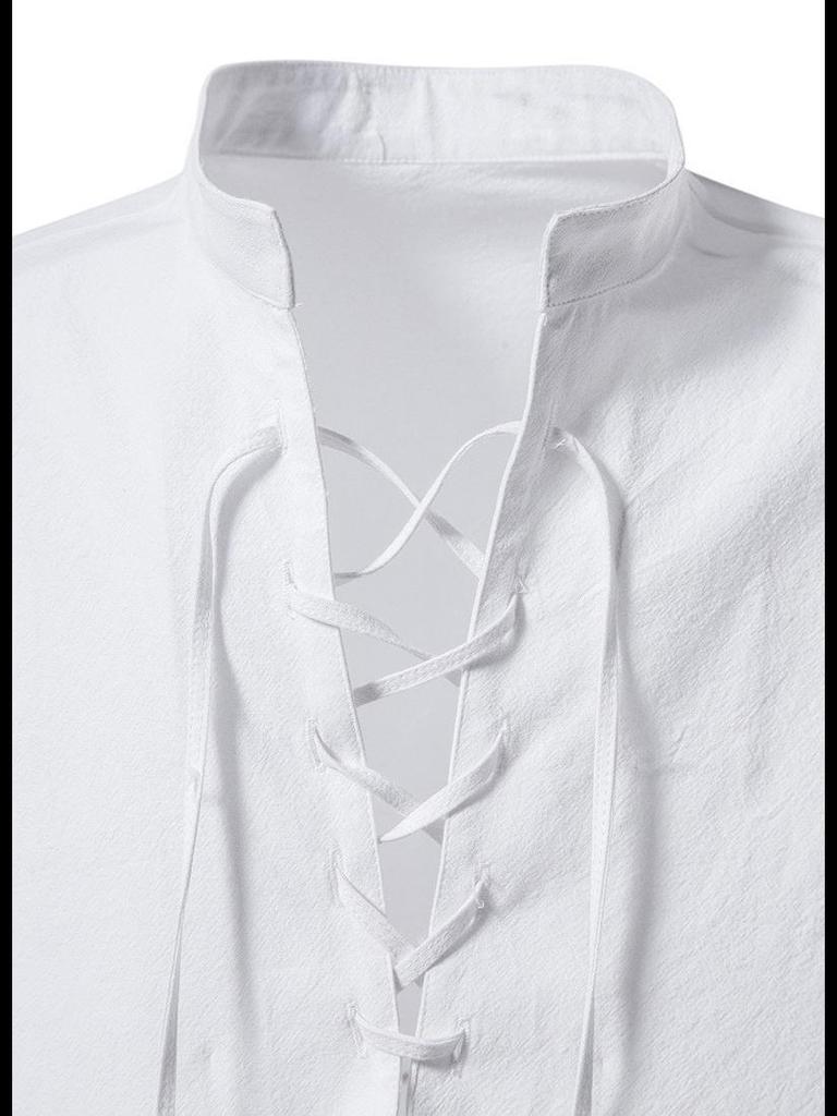 Pánská halloweenská bavlněná košile Henley s dlouhým rukávem pro volný čas plážová košile se stojatým límečkem a šňůrkou.