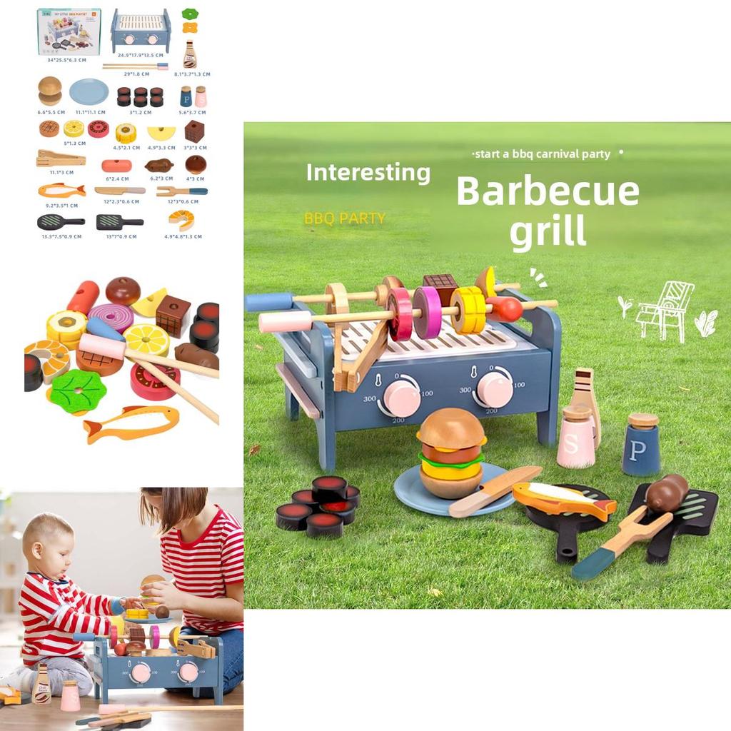 Wooden Simulation Barbecue Rack Cooking Family Interactive Children Toy Set For Interactive Parent Child Fun