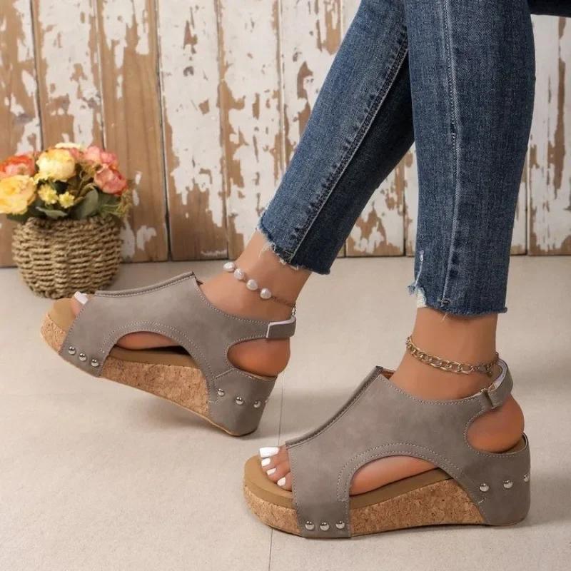 Fashion Plus Size 36-43 Shoes for Women Fashion Casual Solid Color Flat Summer Daily Wear Peep Toe Platform Wedge High Heels Sandals