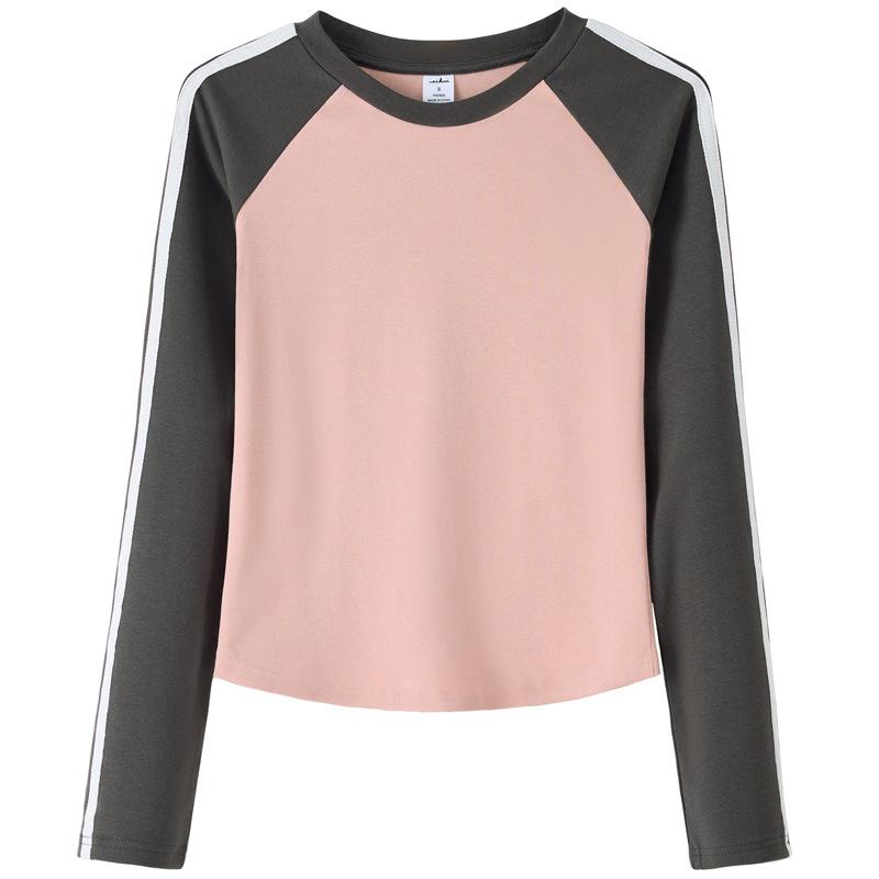 Spring and Autumn Women's Casual Clashing Retro Plug Sleeve Long Sleeve Bottom Inner T-shirt