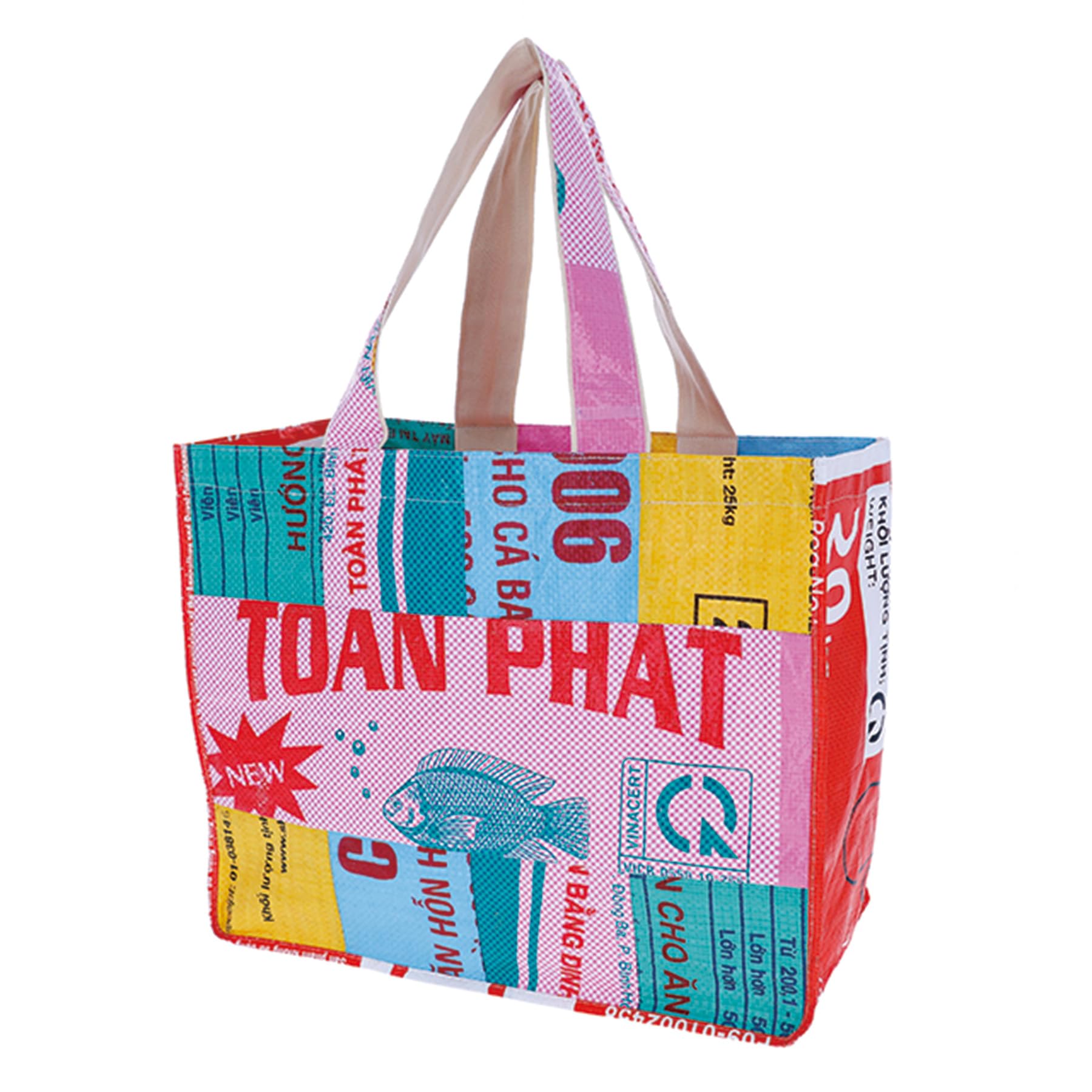 

Marushin Cambodia Fish Food Patchwork Tote Fair A4 0415014500 Bag, Trade, Reusable, Recycled, Landscape, Size,