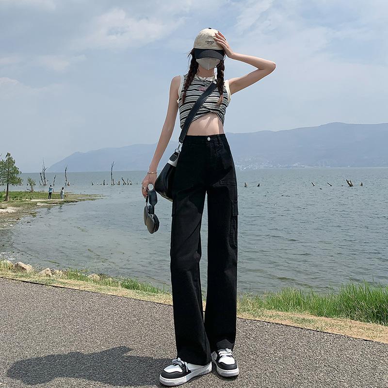 High Street Straight Work Trousers Women Spring and Autumn High Waist Loose Thin Casual Wide Leg Trousers