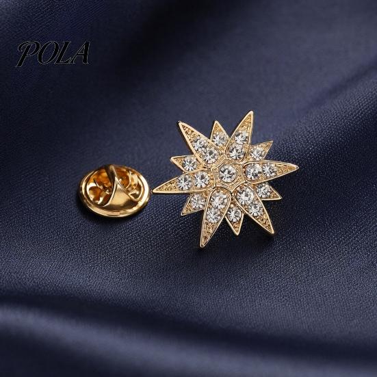Rhinestone Lapel Pin 1/2Pcs Double-Layered Eight-Pointed Star with Rhinestones, Thickened Alloy Fashion Suit Safety Buckle for Suits Shirts