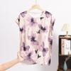 Dam Silke Jacquard Rundhals Kortärmad Tunn Mamma T-shirt Sommar Stor Storlek Blommig Bekväm Andningsbar Mångsidig Lös Topp
