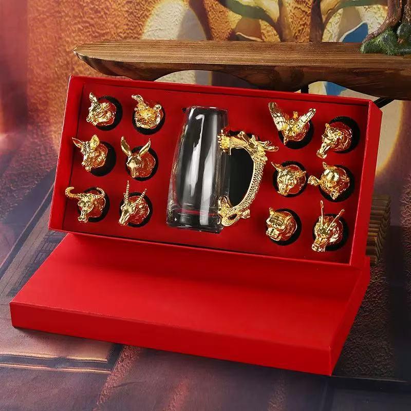 Set di Calici da Vino Animali dello Zodiaco - Classici Calici Regalo di Capodanno per la Casa, Set da Vino Bianco One-Bite