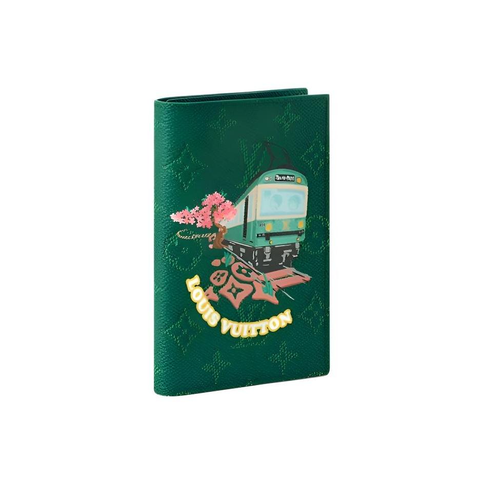 Louis Vuitton X Nigo Collaboration Embossed Logo Four Card Slot Monogram Coated Canvas Passport Holder Unisex Passport Holder Green M26293